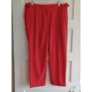 Ann Taylor red cropped trousers 10 buckle detail work pants holiday minimalist